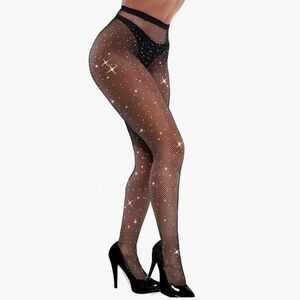 ✨BRAND NEW- Black Rhinestone Bedazzled Sparkly Bling Fishnet Tights Stockings✨